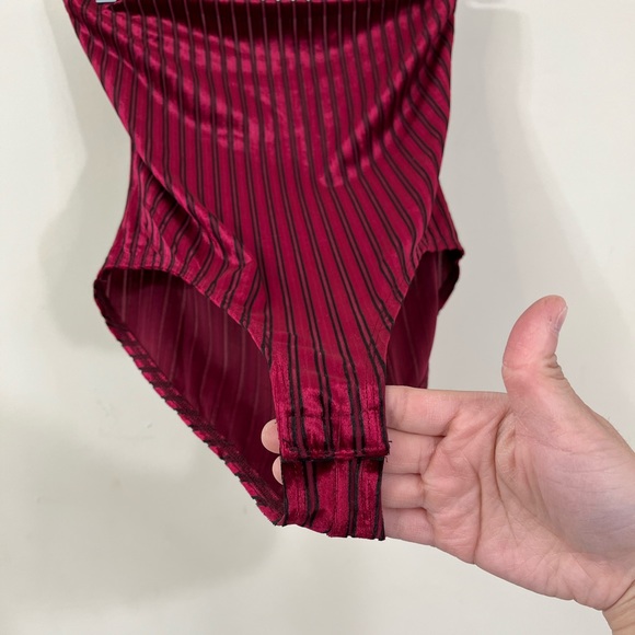 Forever 21 Red Black Striped Velvet Strapless Bodysuit - Picture 3 of 7